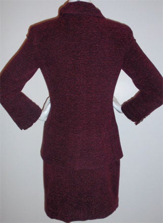 Chanel 2pc Plum with Blue Wool Blend Jacket and Skirt Set, 1998A 38 In Excellent Condition In Los Angeles, CA