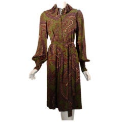 Retro YSL Haute Couture Paisley Print Day Dress, Circa 1970