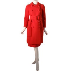 Norell 3pc Red Coat, Skirt, and Belt, Circa1970