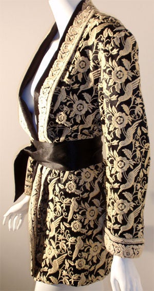 Norma Kamali Black and Cream Embroidered Coat, Circa 1980 1