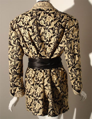 Norma Kamali Black and Cream Embroidered Coat, Circa 1980 2