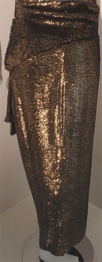 Vicky Tiel Black and Gold One Shoulder Velvet Gown with High Low Hem, C. 1980's 4