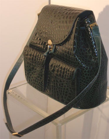 Women's Ted Lapidus Green Alligator Shoulder Bag, Circa 1980