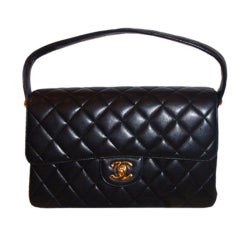Retro Chanel Black Quilted Leather Double Sided Handbag, Circa 1980