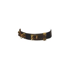 Vintage Hermes Black Crocodile Belt with Gold Studs, Circa 1990
