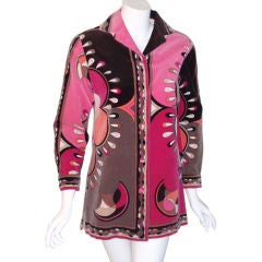 Retro Emilio Pucci Pink  Signature Print Velvet Coat, Circa 1960