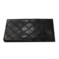 Vintage Chanel Black Quilted Leather Check Book Cover, Circa 1990