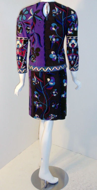 Black Emilio Pucci Cashmere Jersey Charcoal, Purple, Blue Sweater & dress 1970s