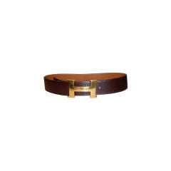 HERMES large 'H' Buckle belt, brown leather