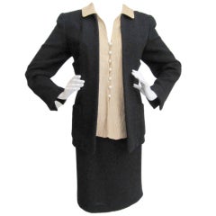 Chanel 3pc Black Jacket, Skirt, and Blouse Set, Circa 1990