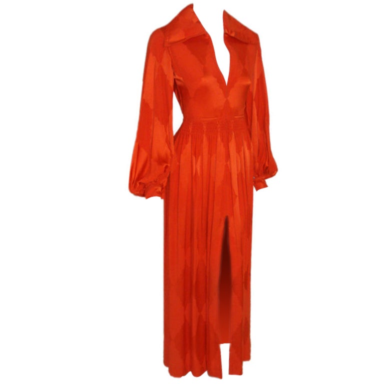 GALANOS for Amelia Gray Orange Silk Zip Front Gown, Circa 1970's