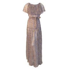 Valentino Boutique Lavender Silk Chiffon Water Color Floral Dress, Circa 1980 5