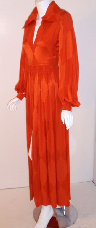 Red GALANOS for Amelia Gray Orange Silk Zip Front Gown, Circa 1970's