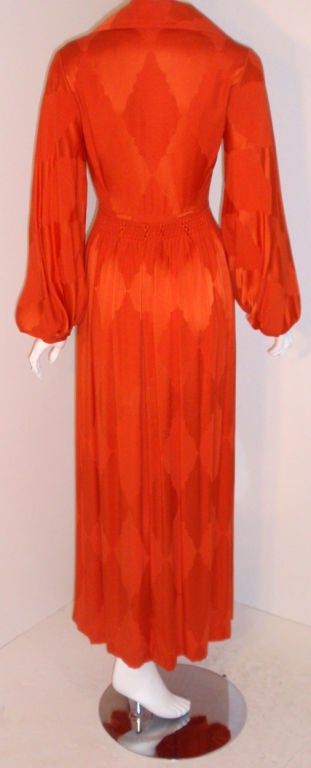 GALANOS for Amelia Gray Orange Silk Zip Front Gown, Circa 1970's In Excellent Condition In Los Angeles, CA