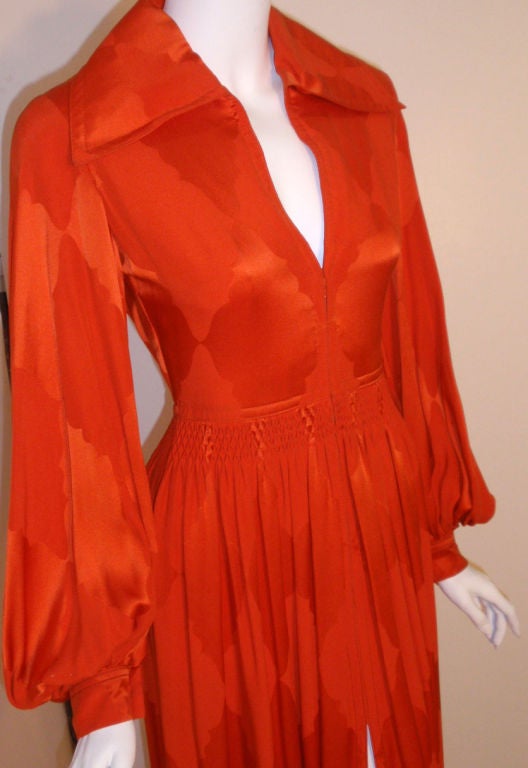 Women's GALANOS for Amelia Gray Orange Silk Zip Front Gown, Circa 1970's