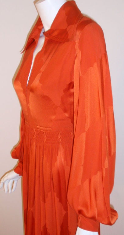 GALANOS for Amelia Gray Orange Silk Zip Front Gown, Circa 1970's 1