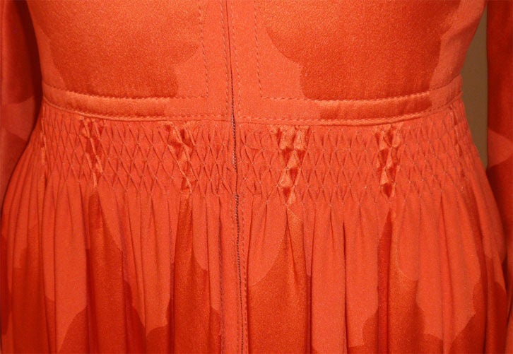 GALANOS for Amelia Gray Orange Silk Zip Front Gown, Circa 1970's 3