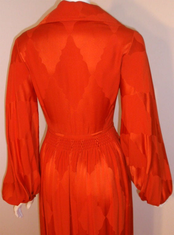 GALANOS for Amelia Gray Orange Silk Zip Front Gown, Circa 1970's 2
