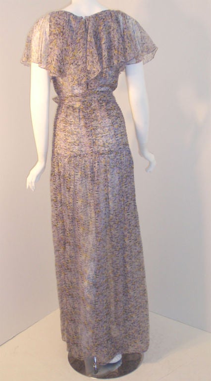 Gray Valentino Boutique Lavender Silk Chiffon Water Color Floral Dress, Circa 1980