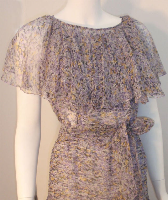 Valentino Boutique Lavender Silk Chiffon Water Color Floral Dress, Circa 1980 In Excellent Condition In Los Angeles, CA