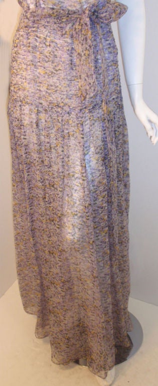 Valentino Boutique Lavender Silk Chiffon Water Color Floral Dress, Circa 1980 1
