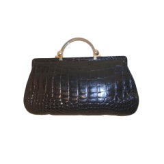 Cesare Piccini Vintage Black Crocodile Handbag, Circa 1950