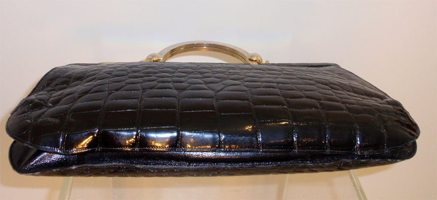 Women's Cesare Piccini Vintage Black Crocodile Handbag, Circa 1950