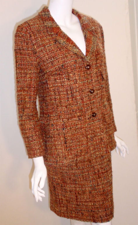 Women's Chanel 2pc Orange Tweed Jacket and Skirt Set, Circa 1990