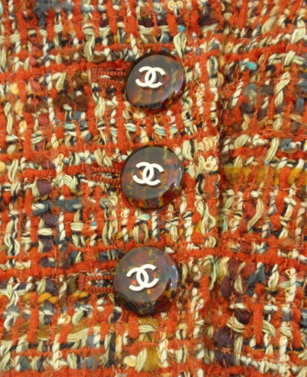 Chanel 2pc Orange Tweed Jacket and Skirt Set, Circa 1990 2