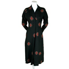 Vintage Adrian 1940's Wool Dress with Tartan Patches