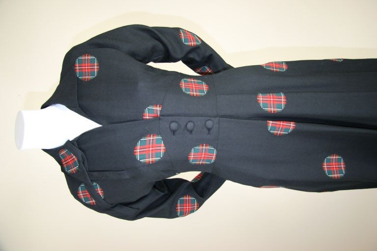 Black Adrian 1940's Wool Dress with Tartan Patches