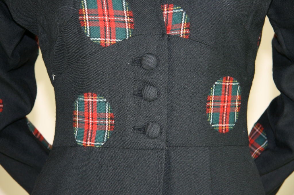 Adrian 1940's Wool Dress with Tartan Patches 1