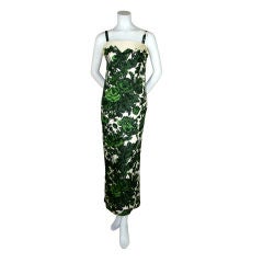 Pauline Trigere Green Rose Print Gown with Matching Coat
