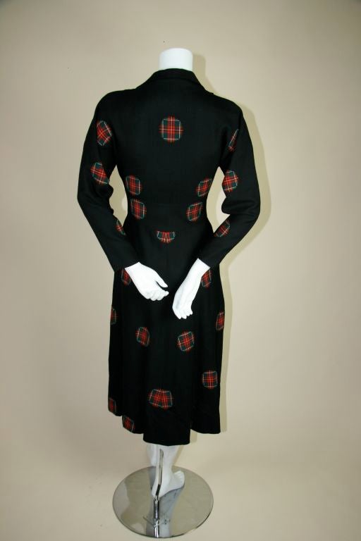 Adrian 1940's Wool Dress with Tartan Patches 4