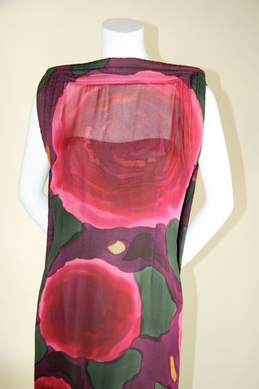 Pauline Trigere 1960s Silk Floral Print Gown with Cape For Sale 4