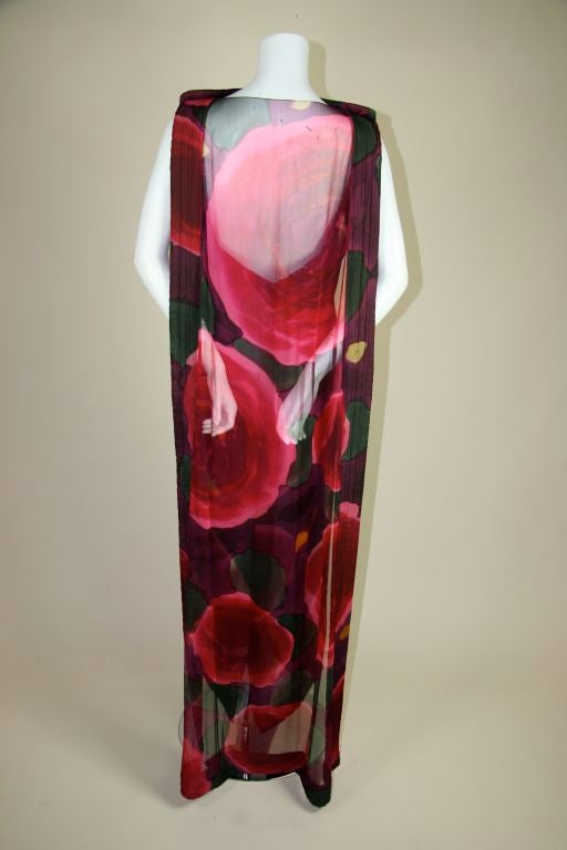 Pauline Trigere 1960s Silk Floral Print Gown with Cape For Sale 2