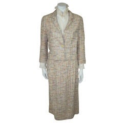 Chanel Beige Rainbow Tweed Skirt Suit