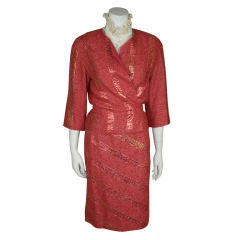 Chanel Coral Wrap Skirt Suit with Metallic Applied