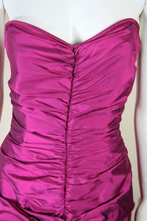Valentino Fushia Silk Strapless Gown For Sale 4