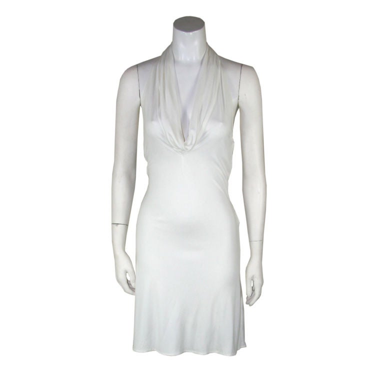 Versace White Backless Cocktail Dress with Leather