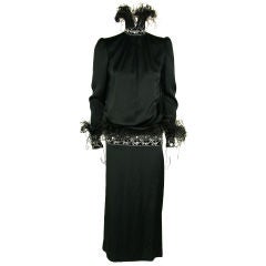 Givenchy Black Gown with Stand Up Ostrich Feathers