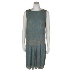 Antique 1920s Baby Blue Beaded Flapper Dress