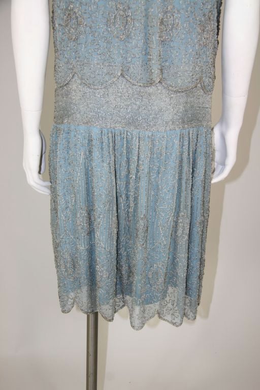 1920s Baby Blue Beaded Flapper Dress 1
