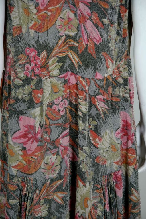 1920s French Silk Lamé Grey, Red, Pink Floral Dress For Sale 4