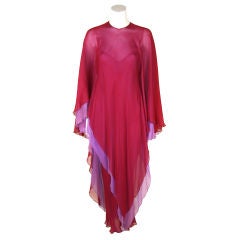 Halston Crimson & Purple Silk Chiffon Gown