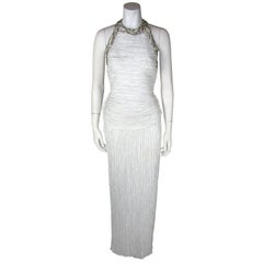Vintage Mary McFadden White Gown with Open Back and Beading