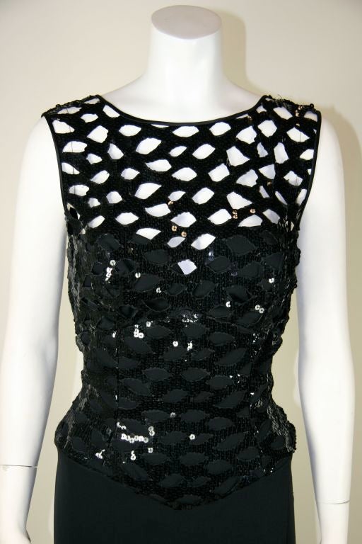 Vicky Tiel Black 1980s Sequined Peak-a-boo Cocktail Dress In Excellent Condition For Sale In Los Angeles, CA