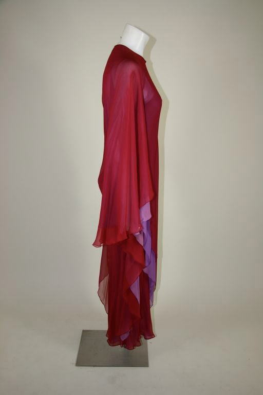Halston Crimson and Purple Silk Chiffon Gown at 1stdibs