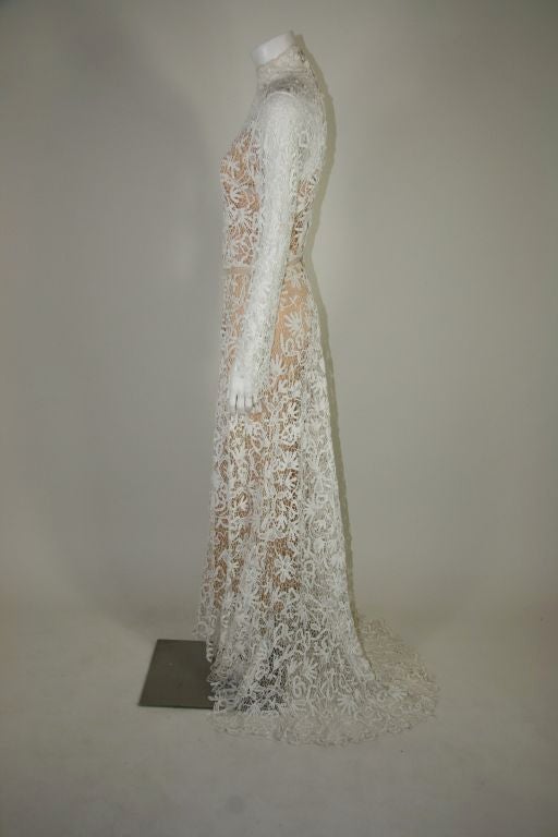 Beige Edwardian Tape Lace & Irish Crochet Wedding Gown