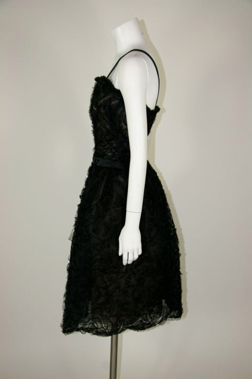 Christian Dior 1960s Black Tulle Soutache Cocktail Dress with Shawl In Excellent Condition For Sale In Los Angeles, CA